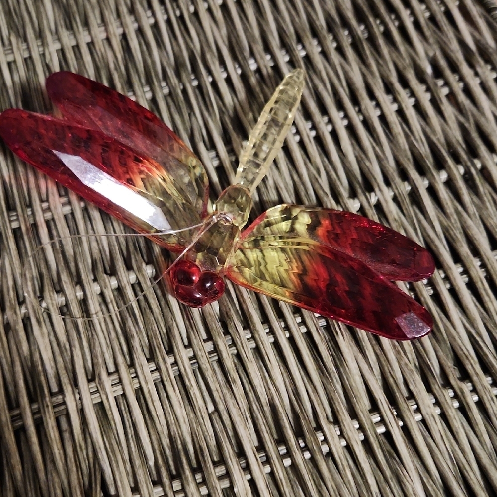 Elegant Red and Yellow Dragonfly Art Piece